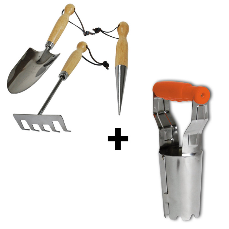 Set de 3 outils de jardinage + plantoir à bulbe - Bricolage direct