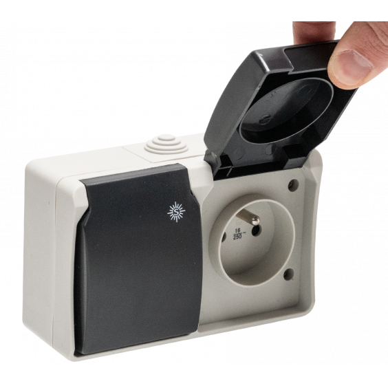 Double Prise Etanche 2P+T 16A IP54 Gris NALTO