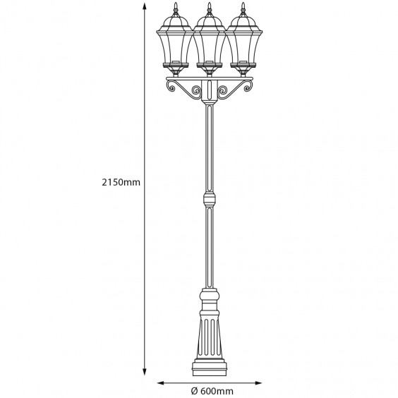 Lampadaire Extérieur 3 Têtes 3x60W E27 Fonte Blanc ADELA