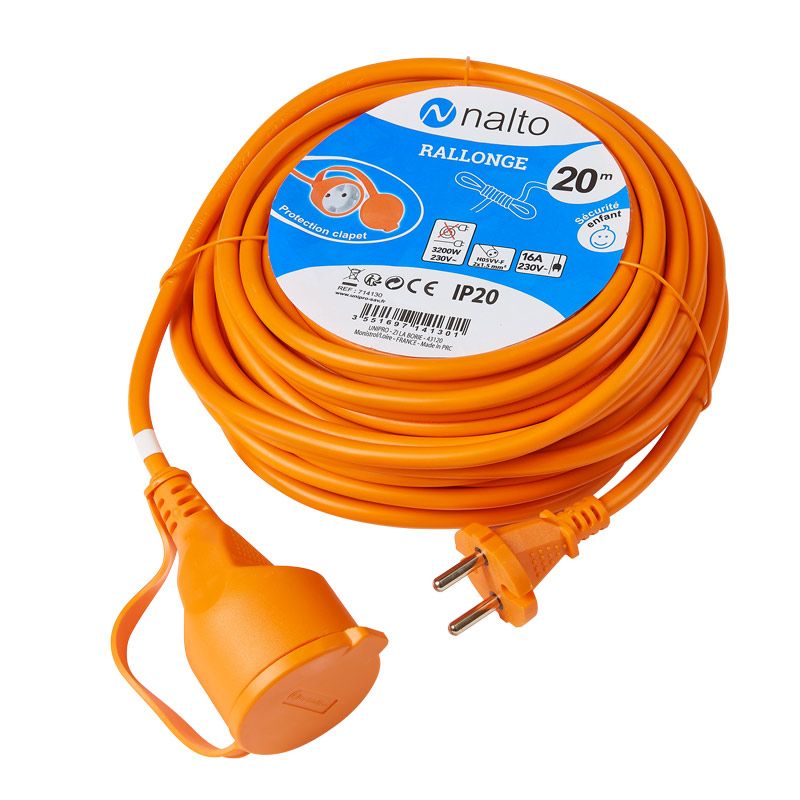 Rallonge de Jardin 20 m Câble Orange 2G 1,5mm2 Avec Clapet de