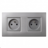 NOANE Double Prise Murale Encastrable 2P+T Complete Gris Alu