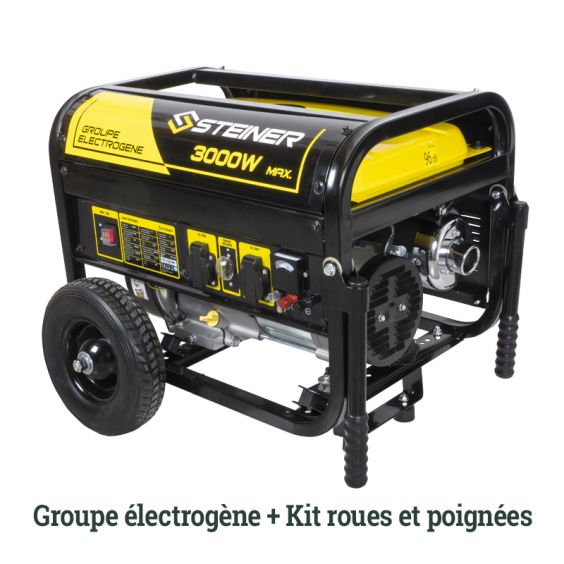 Pack Groupe Electrogène Essence 208cc 3000W max + Kit roues et poignées de transport