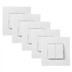 NOANE Lot de 5 Interrupteurs Va et Vient Double 10A Complets Blanc