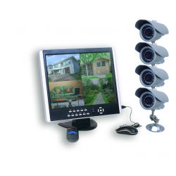 Pack Vidéo Surveillance Ecran + 4 caméras + télécommande + souris + câbles