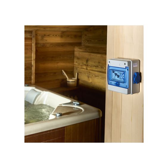 Coffret électrique extérieur 1 priseprogrammable avec protection électrique adaptée pour le branchement d’un SPA gonflable