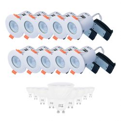 Lot de 10 Spots Encastrable Fixes RT2012 LED 10W max + 10 Ampoules LED GU10 5W Blanc Chaud
