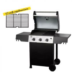 Barbecue Gaz 3 Brûleurs Plancha/Grille + 1/2 Grille Supplémentaire ROSTER
