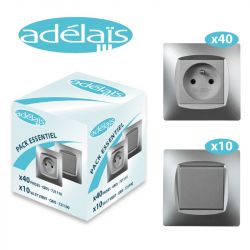 Pack Démarrage Gris ADELAIS : 40 prises + 10 Va-et-Vient + Plaques