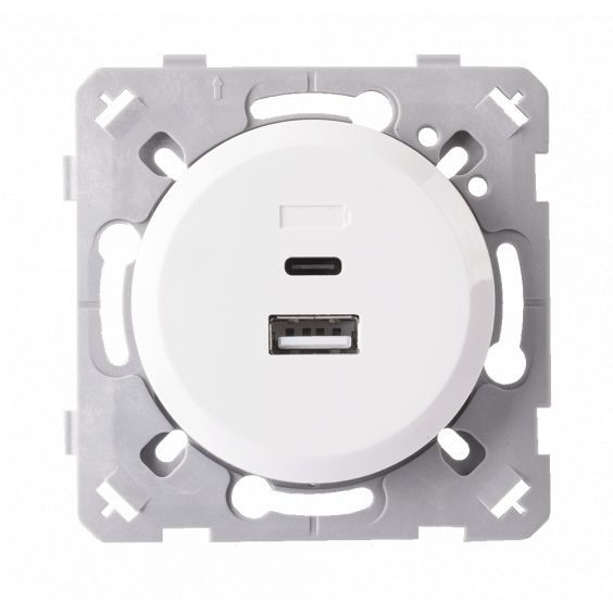 Prise Chargeur Mixte Usb / Usb-C Blanc EPURE