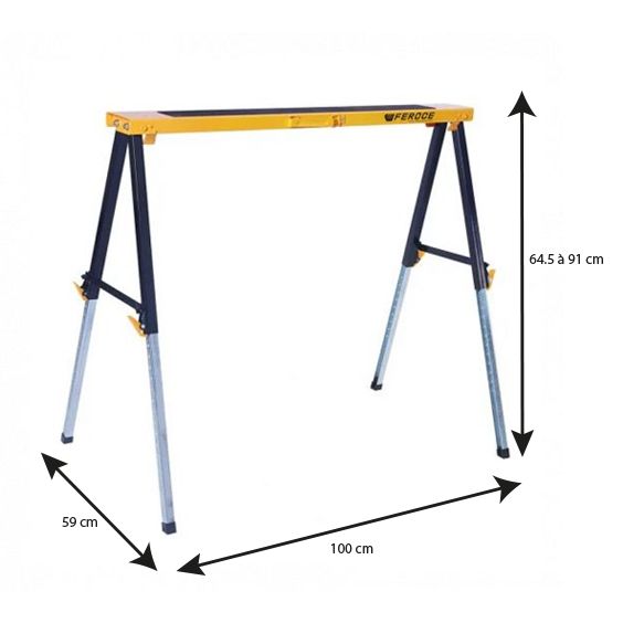 Lot de 2 Tréteaux télescopiques pliables 150 Kg avec hauteurs réglables FEROCE