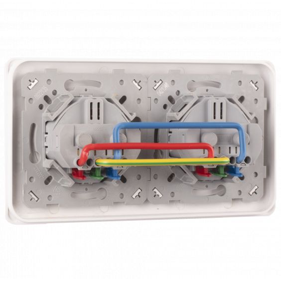 OHMTEC Epure Bloc 2 Prises 2P+T Affleurantes Cablées + Plaques Blanc