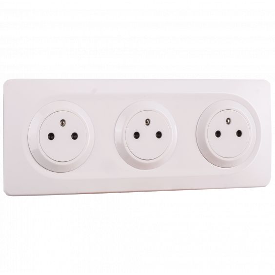OHMTEC Epure Bloc 3 Prises 2P+T Affleurantes Cablées + Plaques Blanc 