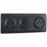 OHMTEC Epure Bloc 3 Prises 2P+T Affleurantes Cablées + Plaques anthracites 