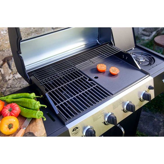 Barbecue Gaz ROSTER 5 brûleurs dont 1 Latéral Avec Plancha et Grille de Cuisson Combinées