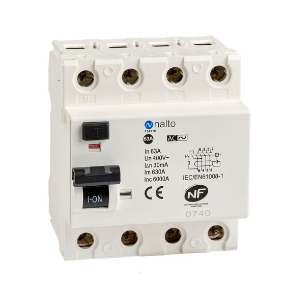 Interrupteur différentieltétrapolaire 63A type AC - 30 mA - 400V~