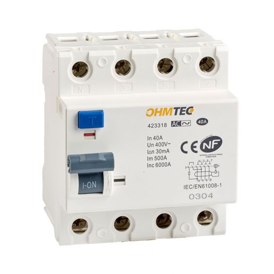 Interrupteurs différentiels tétrapolaires 40A 30mA type AC NF OHMTEC