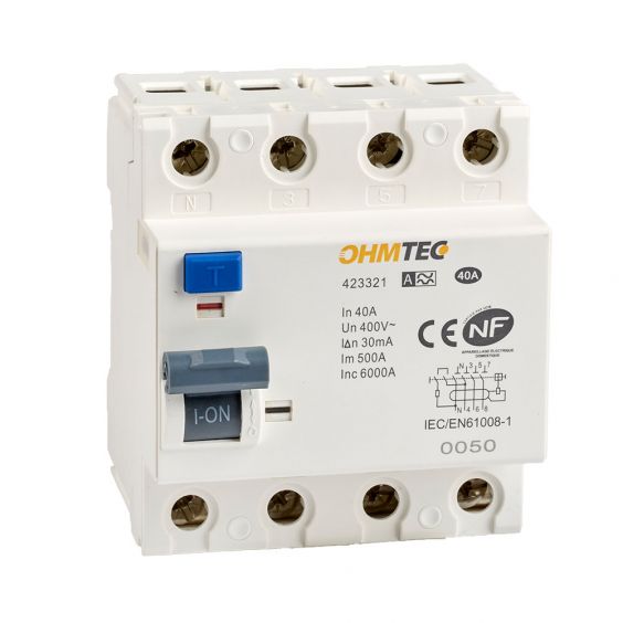 Interrupteurs différentiels tétrapolaires 40A 30mA type A NF OHMTEC