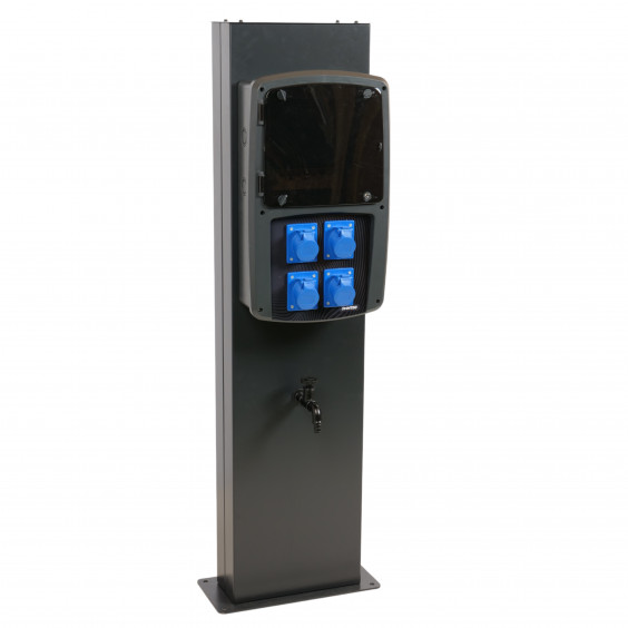 Borne de camping 4 prises CEE 16A avec protection et robinet OHMTEC