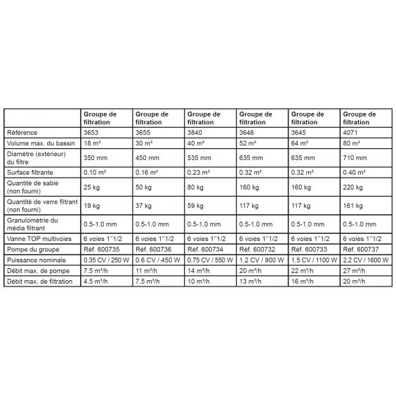 Groupe de filtration 0.6CV 11m³/h Ø450mm vanne Top 6 voies STEINER