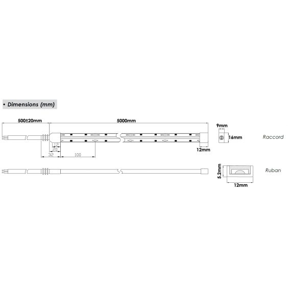 Ruban Led COB 5M 12W/M 230V IP65 12mm 3000K