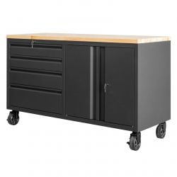 Établi d'atelier mobile sur roues avec rangements intégrés L 160 x H 94 X P 60.5cm FEROCE