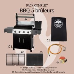 Pack complet BBQ gaz 5 feux ROSTER + housse + accessoires