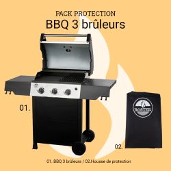 Barbecue gaz ROSTER 3 brûleurs avec plancha/grille + housse de protection imperméable