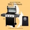 Barbecue gaz ROSTER 3 brûleurs avec plancha/grille + housse de protection imperméable