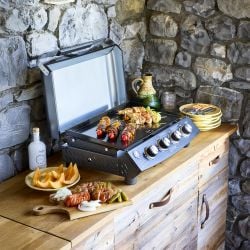 Plancha gaz 4 brûleurs 10kW avec couvercle ROSTER