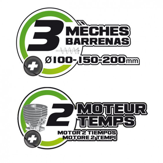 Tarière Thermique 52 cm3 + lot de 3 mèches KORMAN