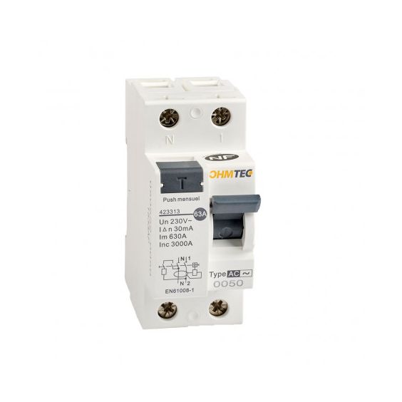 Interrupteur différentiel 1P+N 3kA, 63A type AC 300mA