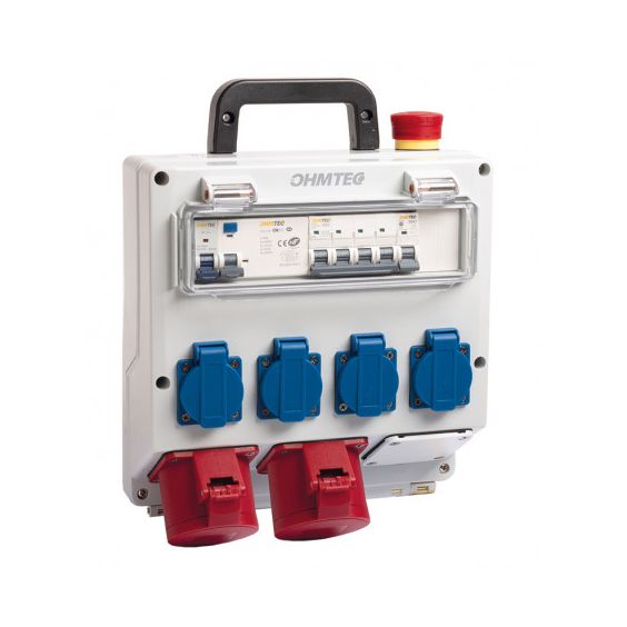 Coffret de chantier portatif monophasé et triphasé 4 prises + 2 prises + 1 arrêt d'urgence OHMTEC