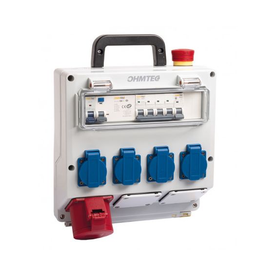 Coffret de chantier portatif monophasé et triphasé 4 prises + 1 prise + 1 arrêt d'urgence OHMTEC