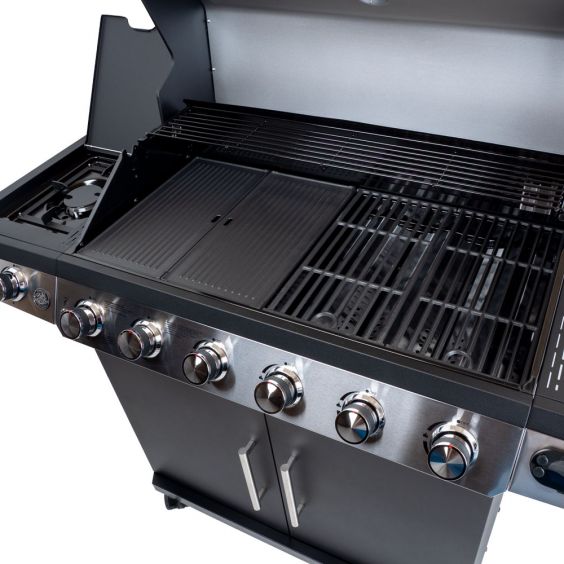 Barbecue gaz 7 brûleurs dont 1 latéral avec planchas et grilles de cuisson combinées ROSTER 
